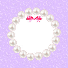 Vintage Pearl Frame with Bow  Background. Vector Illustration.