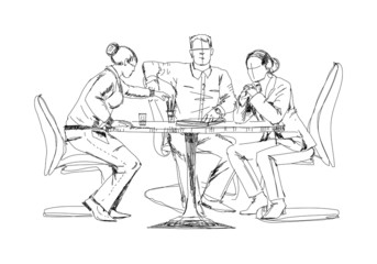 Silhouettes of successful business people working on meeting. Sk