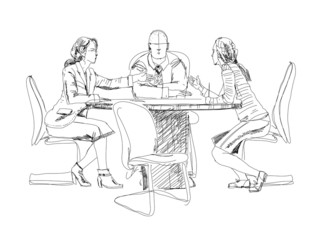 Silhouettes of successful business people working on meeting. Sk
