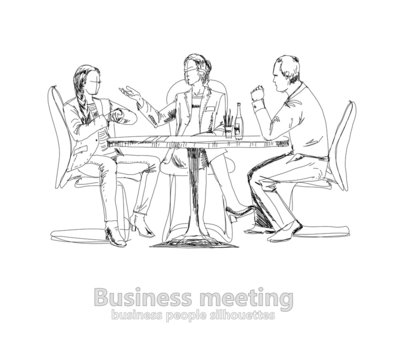 Silhouettes of successful business people working on meeting. Sk
