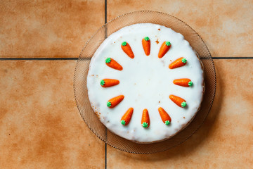 Carrot cake. Classical swiss R&uuml;eblitorte.