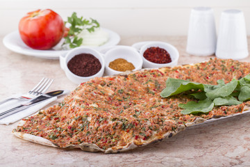 Turkish and Arabic Traditional Pide Pizza Lahmacun