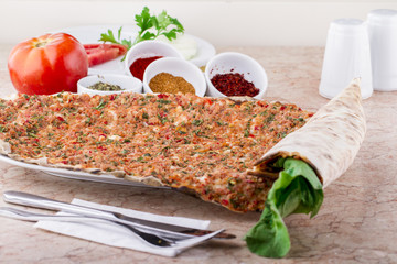 Turkish and Arabic Traditional Pide Pizza Lahmacun