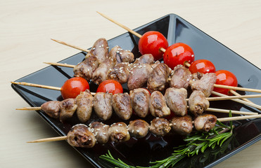 Grilled chicken hearts barbecue