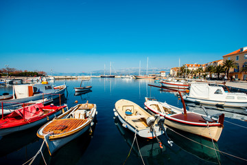 Marine with boats in the city Supetar