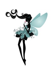 Силуэт феи с  розовым цветком