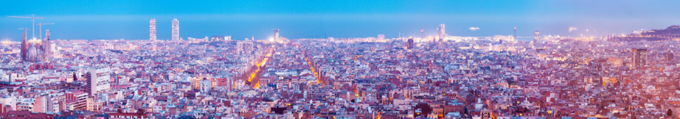 panoramic view of Barcelona in evening