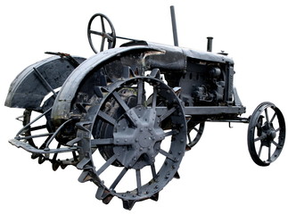 Fototapeta na wymiar isolated rusty obsolete vintage tractor on white background
