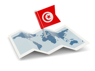 Map with flag of tunisia