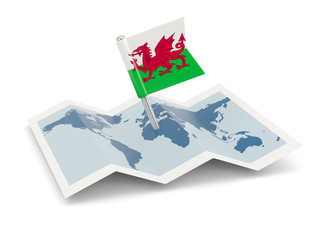 Map with flag of wales
