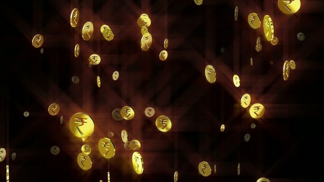 golden rain of coins with the sign of the Indian rupee