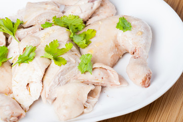 steamed chicken with ginger sauce and thick soy sauce