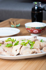 steamed chicken with ginger sauce and thick soy sauce