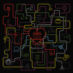 Economics and finance infographic. Investment projects. Banks. E