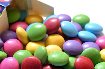 Macro detail of pile of colored smarties