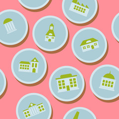 seamless background with various city buildings