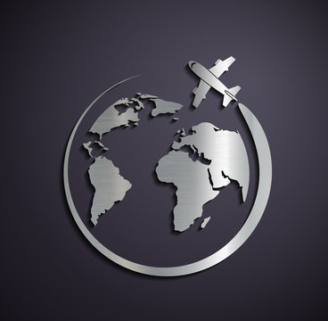 Flat metallic logo of the aircraft and the planet earth.