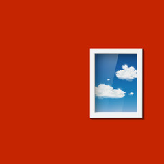 Window with sky and clouds.