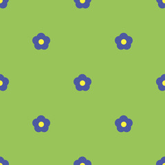 Seamless pattern with blue flowers on green background
