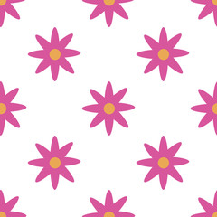 Seamless pattern with pink flowers on white background