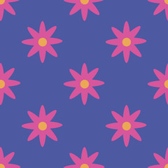 Seamless pattern with pink flowers on blue background