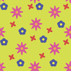 Seamless pattern with flowers on green background