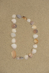 Buchstabe D aus Muscheln im Sand