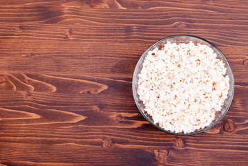 popcorn in a bowl on the table top view