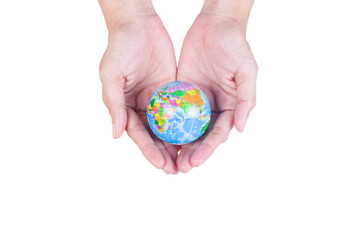 Earth planet in female hand