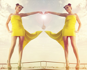 Zodiac sign twins, the woman on a roof
