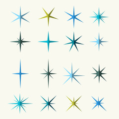 Sparkles Symbols Various Shades on White Background