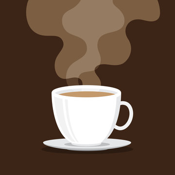 Coffee cup with smoke, brown background