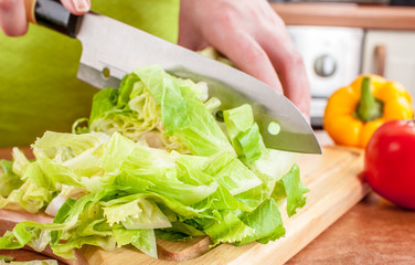 Woman's hands cutting vegetables