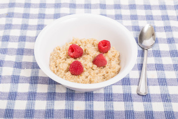 Raspberries in Bowl of Oatmeal