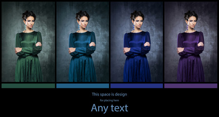 Young, beautiful and graceful woman in a retro dress