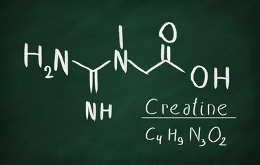 Chemical formula of creatine on a blackboard