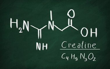 Chemical formula of creatine on a blackboard © makaule