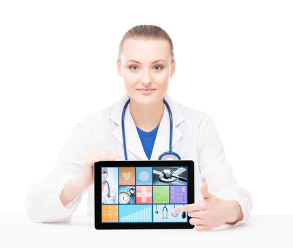 Young and professional woman doctor with an ipad