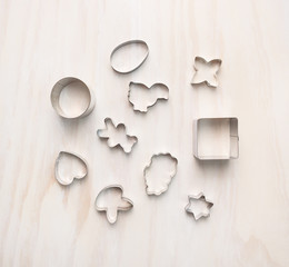 easter cookie cutter  composing on  white wooden,background - obrazy, fototapety, plakaty