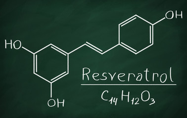 Chemical formula of Resveratrol on a blackboard