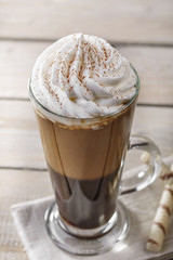 iced coffee with milk and ice cream in a glass