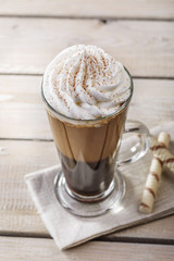 iced coffee with milk and ice cream in a glass
