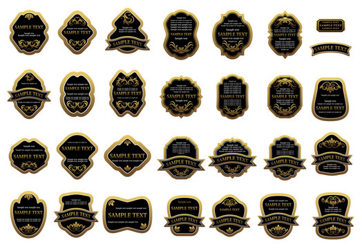 Golden label templates with floral ornament