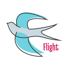 Flying blue swallow in outline style