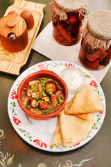 pancakes with sauce ((national belorussian food)