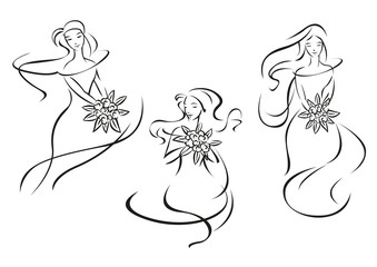 Silhouettes of beautiful brides with flowers