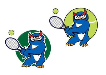 Cartoon owl mascot with racket