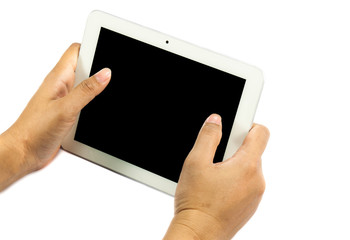 Hands hold tablet