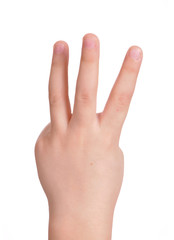 Child's arm with three fingers straightened
