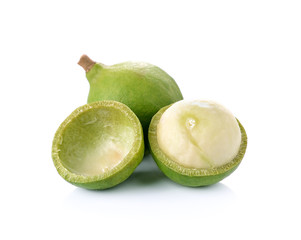 fresh macadamia nut on white background